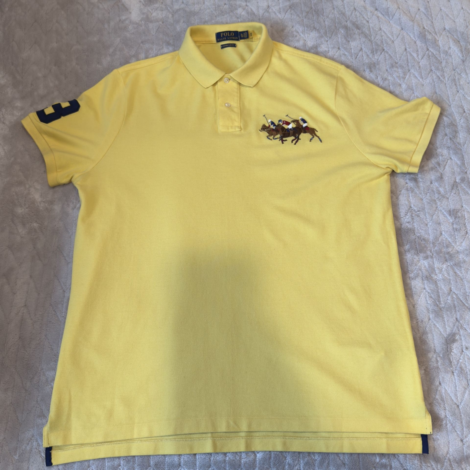 Polo Ralph Lauren Men's Custom Slim Fit Triple-Pony Yellow Shirt Sz XL
