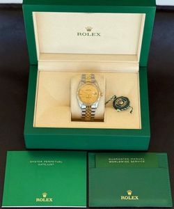 1979 Rolex Datejust 36mm 1601 Champagne Linen Dial Yellow gold & Stainless Steel Jubilee Bracelet Box Appraisal