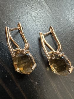 585 14K RG Stamped Rose Gold Elegant Champagne Brown Gemstone Stud Earrings