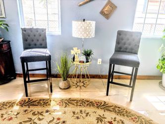 Set of 2 Gray Tufted Counter Height Chairs – $80 FIRM