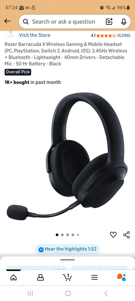 8 Razer Barracuda X Black Wireless Gaming & Mobile Headset