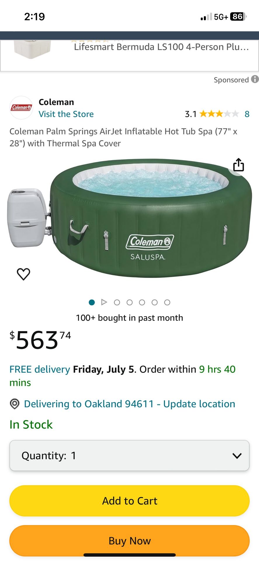 Coleman Palm Springs Air Jet Inflatable Hot Tub Spa