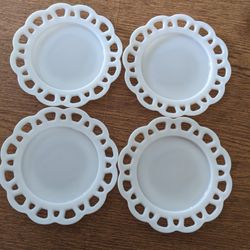 4 Vintage Milk Glass Plates