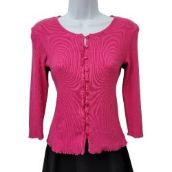 Express Hot Pink Ribbed Lettuce Trim 3/4 Sleeve Stretchy Cardigan Size S