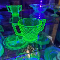 1930s Diamond Quilted Uranium Glass Sugar Bowl by Imperial Glass