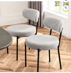 Gray Upholstered Dining Chairs Set of 2 – Mid-Century Modern Round Seats for Dining Room & Kitchen