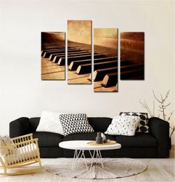 New 48x32in Piano Wall Art Canvas 4 Panels Sepia Brown Music Room Decor Framed Ready to Hang