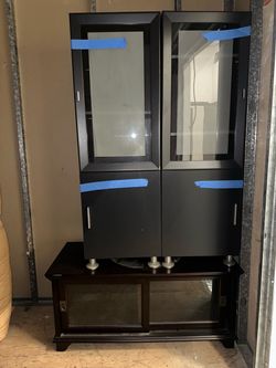 Entertainment center, Black Display Cabinet with Glass Doors