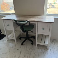 White Desk With Wood Top And Chair 