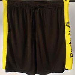 Reebok Athletic Shorts Men's XL Black Yellow Logo Mesh Panel Polyester

