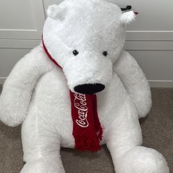 Large White Bear Plush Stuffed Animal With Coca Cola Scarf 