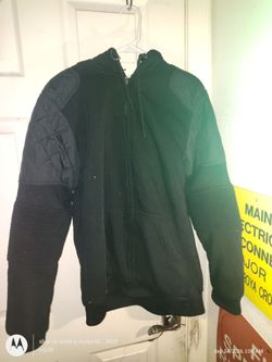 Black Zip-Up Hoodie with Quilted Sleeves