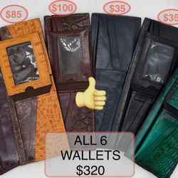 6 Handcrafted Leather (9.5”L  x  3.5” H) Wallets 