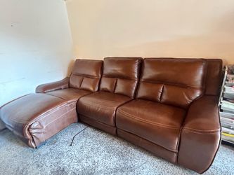 Brown Leather Reclining Sectional Couch