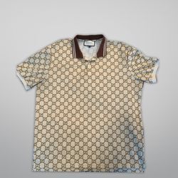 DARKBROWN/TAN GUCCI COLLARED SHIRT