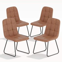 Brown Faux Leather Upholstered Dining Chairs with U-shaped Legs(Set of 4 Brown Chairs)