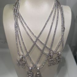 18k white gold plated moissanite silver tennis chain