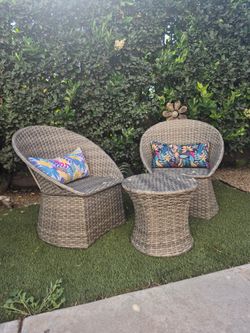 3 pieces wicker woven chat patio color: brown