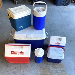 Ice Chest/ Cooler/ Water Jug And Thermos Lot