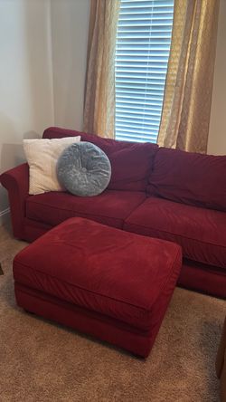 Red Fabric Sofa with Ottoman