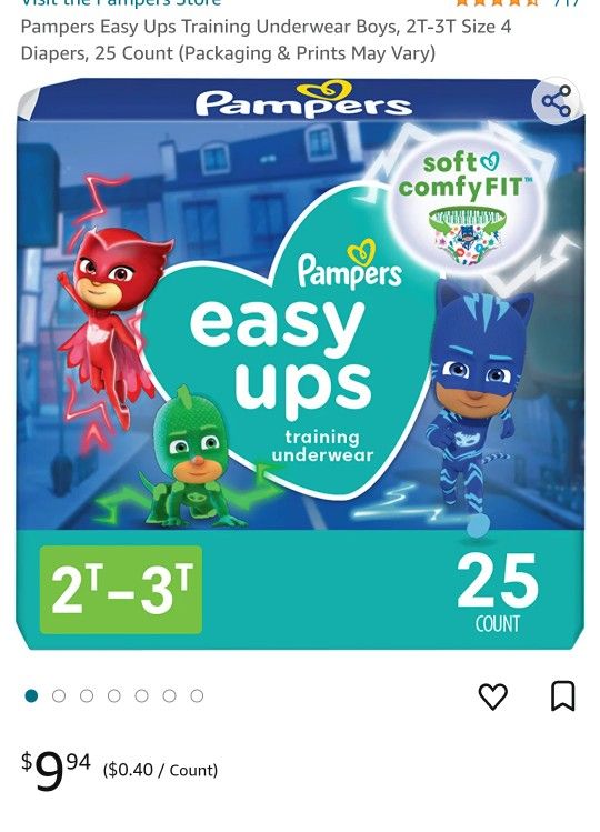 Pampers Easy Ups Training Underwear Boys, 2T-3T Size 4 Diapers, 25 Count