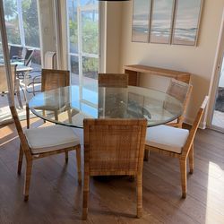 High Quality Wicker Woven Chairs and 60 inch Glass Table