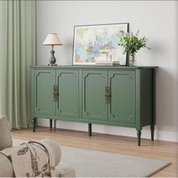 Green 4-Door Sideboard Cabinet with Ornate Handles