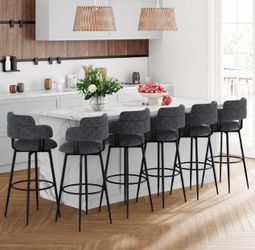 Counter Height Fabric Upholstered Swivel Bar Stools, Black (Set of 6)
