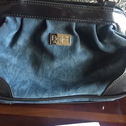 Beijo Couture SUEDE PATENT LEATHER Blue Bag handbag London New York Collection