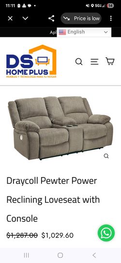 Draycoll Pewter Power Reclining Loveseat with Console