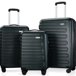 Fanskey Luggage, 3 Piece Set Suitcase with Spinner wheels, Hardshell, Lightweight, TSA Lock (Dark Green)