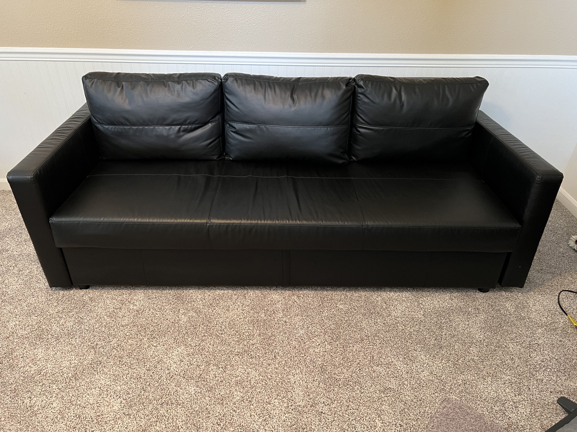 Black Leather Sofa Bed - OBO