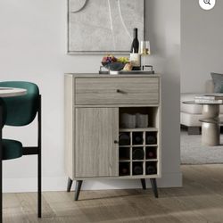 Atlantic Emmett 24" Wood 9-Bottle Wine Cabinet with Additional Storage, Gray