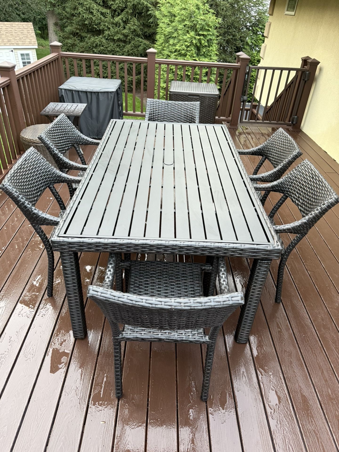 Fortunoff 7 pc Dark Elm Terrace 72" x 42" Outdoor Wicker Dining Set