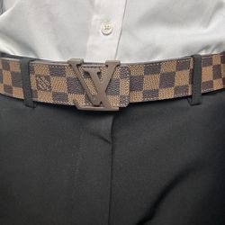 Louis Vuitton Brown Checkered Belt Brown Buckle