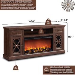 Farmhouse Fireplace TV Stand with 36" Electric Fireplace for 80 Inch TVs, 31" Tall Entertainment Center w/Drawer & Diamond Panel Door, Highboy Media C