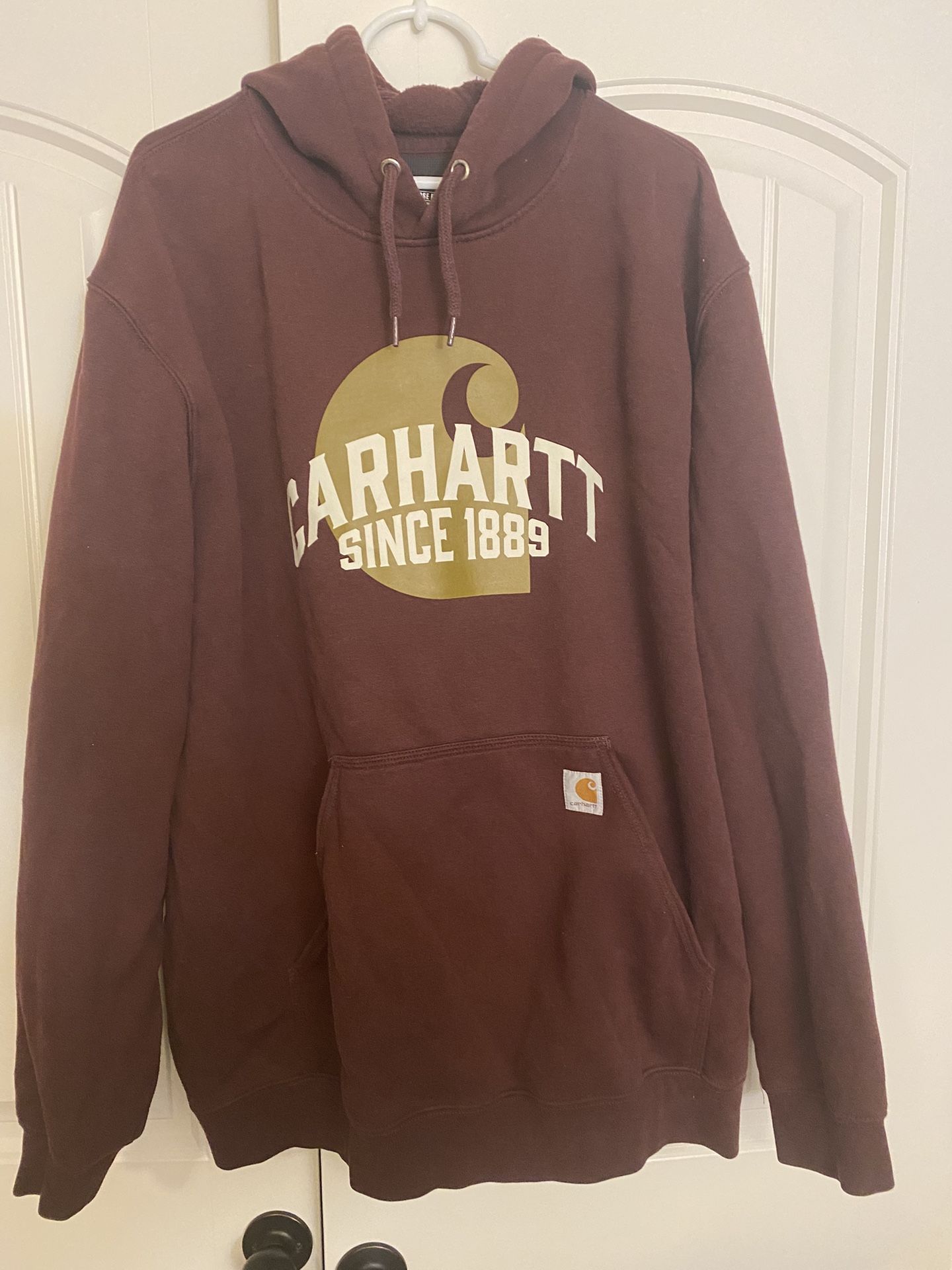 Carhartt Original Fit Men’s 2XL Hoodie Maroon Wine Long Sleeve Pullover Sweatshirt Workwear