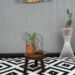 Vintage Wood Milking Stool / Plant Stand .