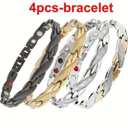 4-Pcs Men's Women's Durable & Stylish Surgical Steel Healing Energy Therapy Bracelets