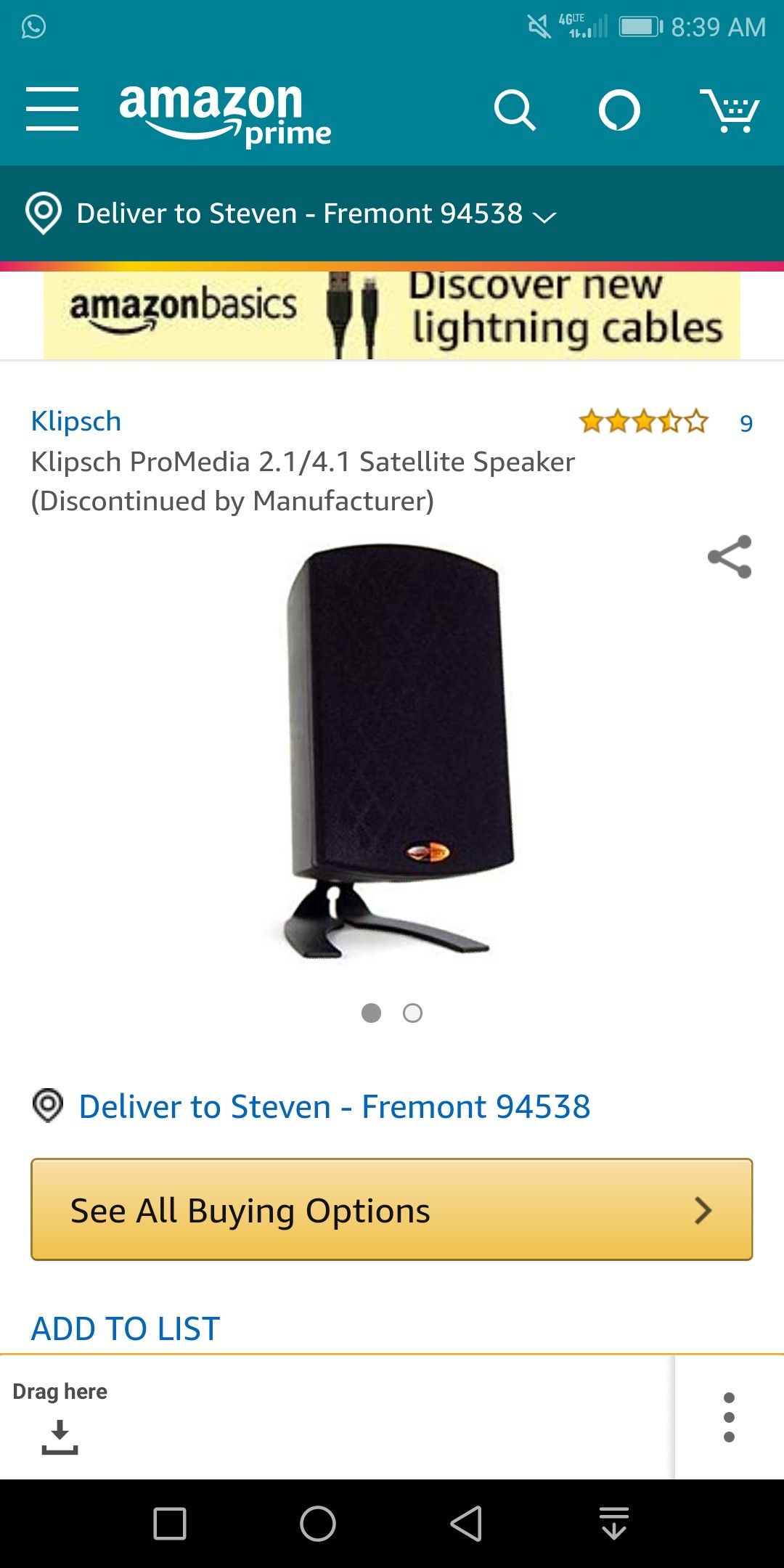 Klipsch speakers (2) and woofer