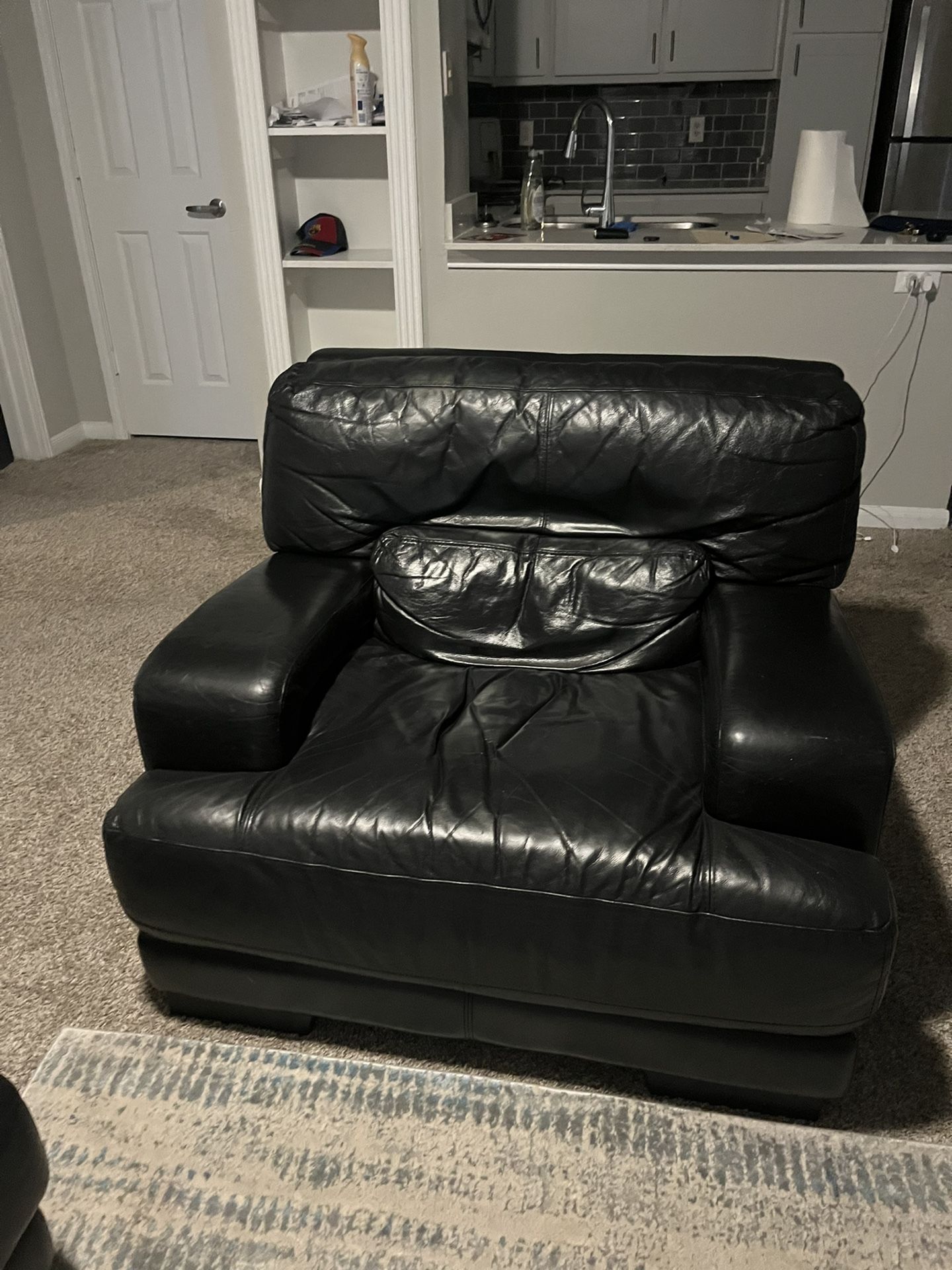 Black Italian Leather 1-Seater Couch