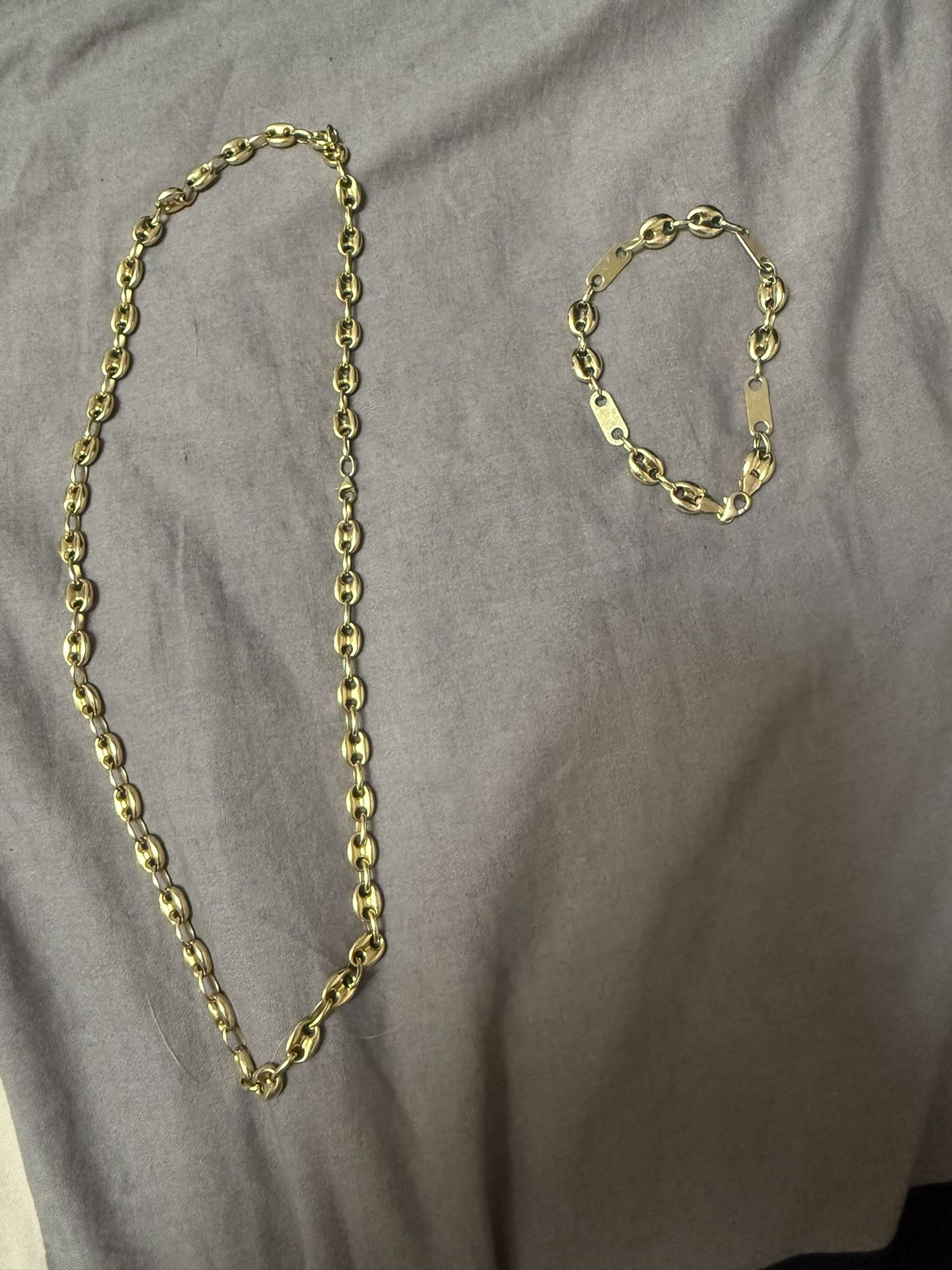 14k Gold Necklace + Bracelet Set