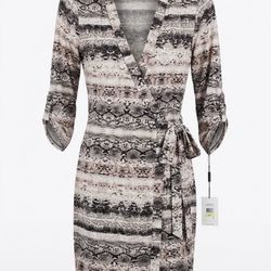 Polyester wrap dress, Calvin Klein, NEW with tags, snakeskin print midi dress wi