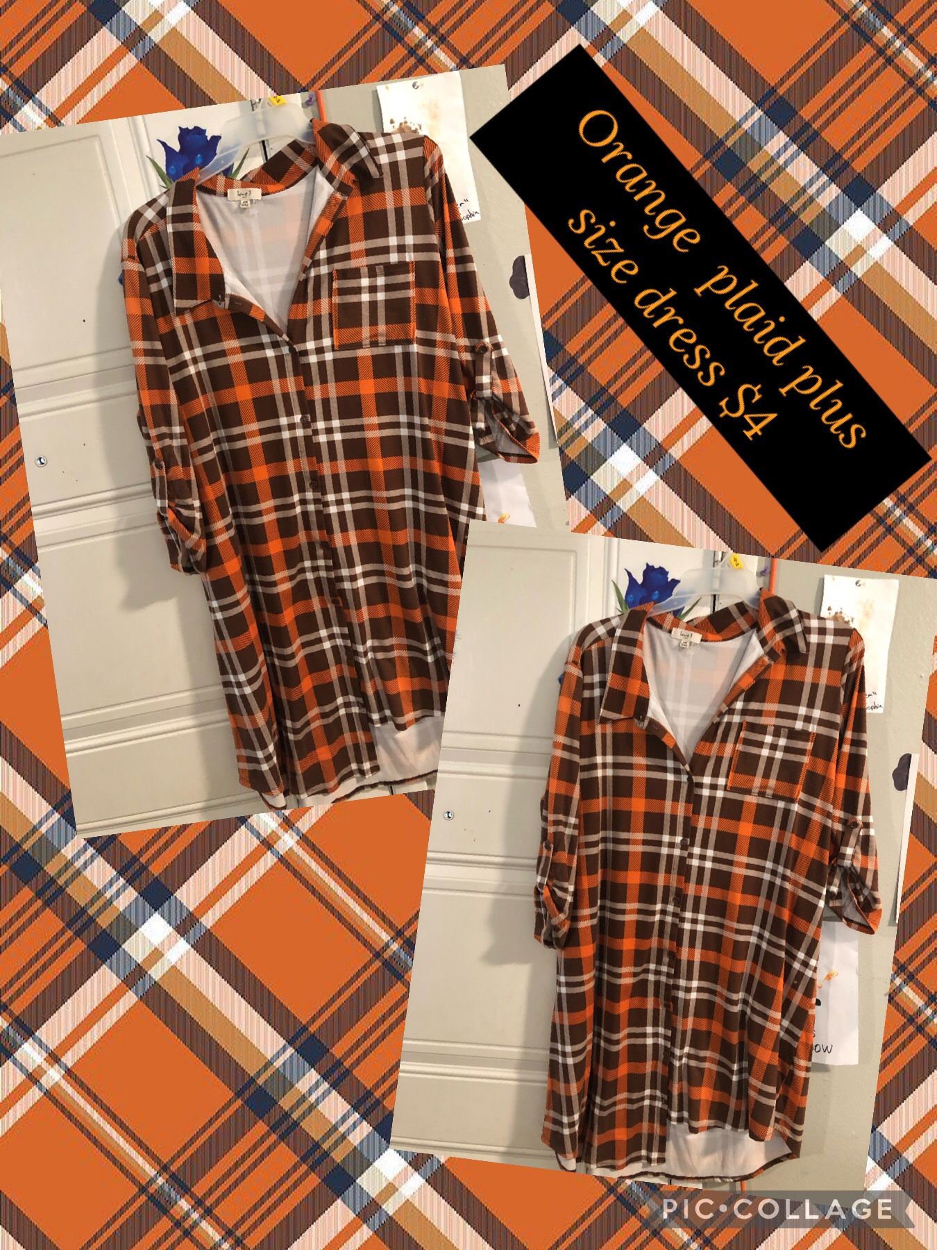 $4 Orange Plaid Plus Size Dress 