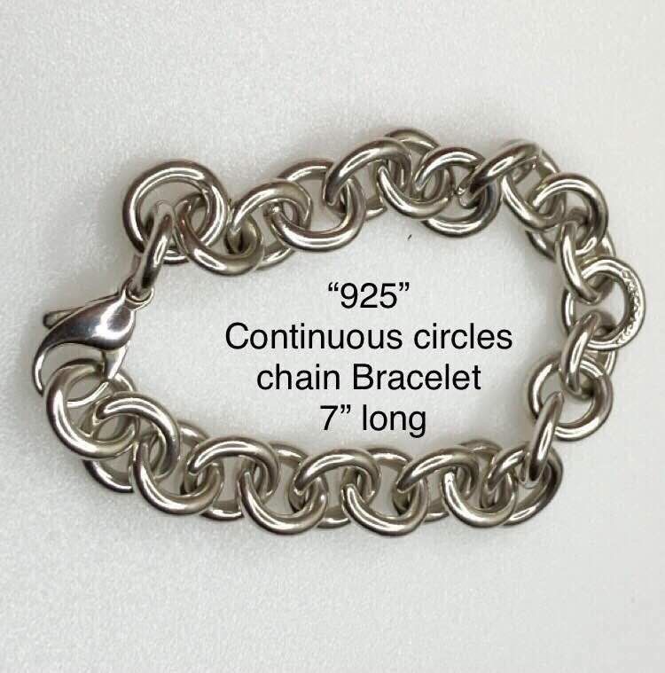Tiffany and Company, 7” continuous circle links chain Bracelet, Sterling Silver, 10mm