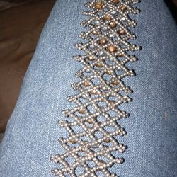 Woven Bracelet  Silver And Gold Tones Aurora Borealus  Beaded
