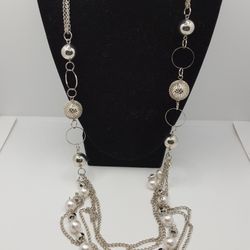 Vintage BoHo Necklace CULTURED Pearls 36"inches, beautiful Antique Style, like new, silver tone.
