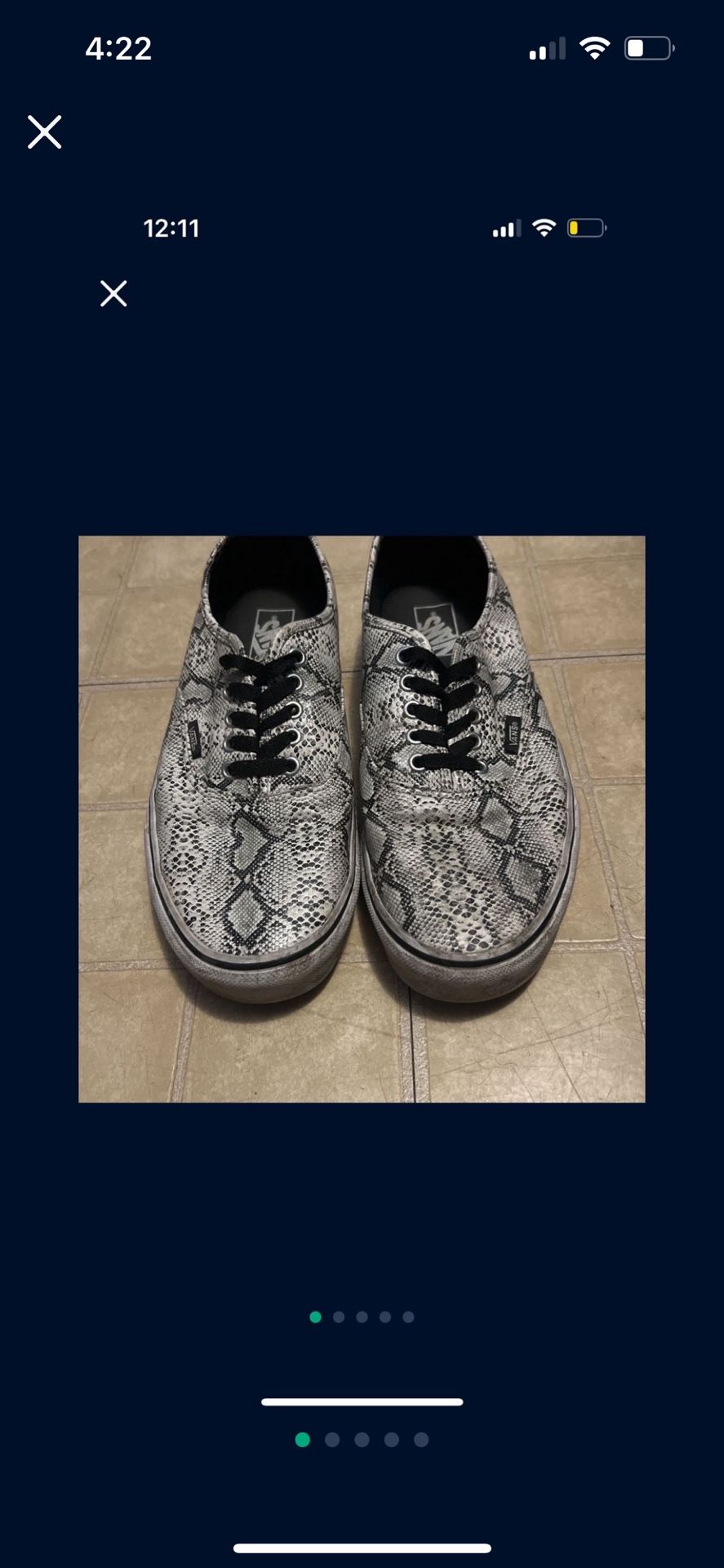 Black And White Snakeskin Vans Size 11.5