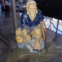 Vintage Chinese Shiwan Mudman Clay Art Pottery Fisherman Figure