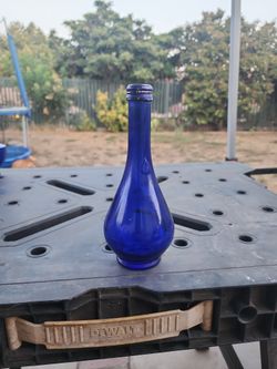 VTG Cobalt Blue Teardrop Glass Bottle Acqua della Madonna - ITALY 8.5" Empty